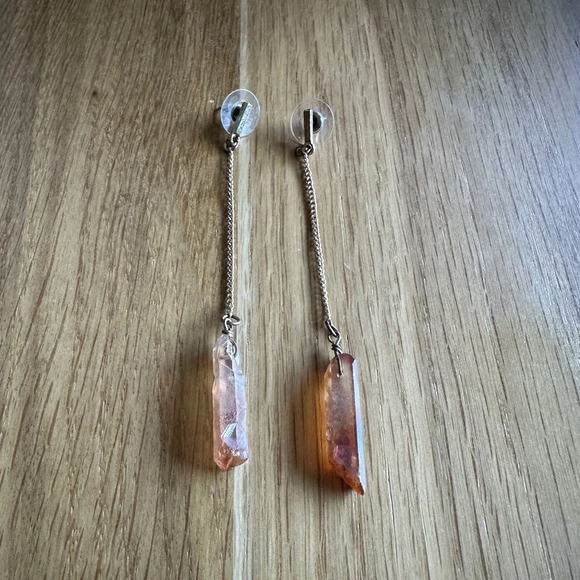 Orange Stone Drop Earrings​ - Picture 2 of 2